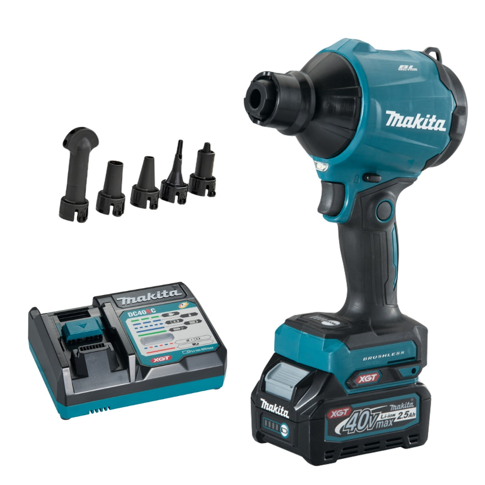 Makita AS001Ga101 Cordless Dust Blower 40V - Kit (C/W 1 X As001G Blower, 1 X Bl4020 Battery, 1 X Dc40Rc Charger, 1 X Carry Bag & 5 Piece Nozzle Set)